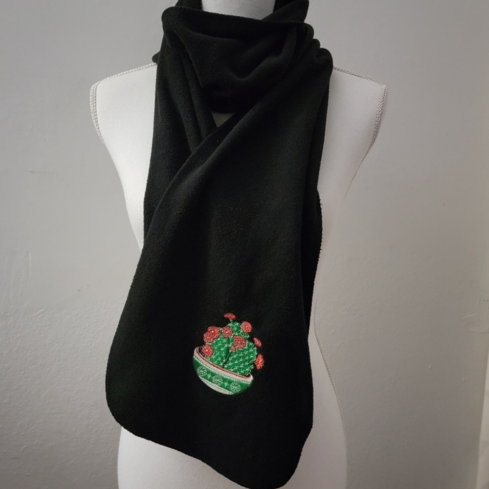 Womens Long Black Cactus Embroidered 78 inch Scarf by Port Authority 10in Wide